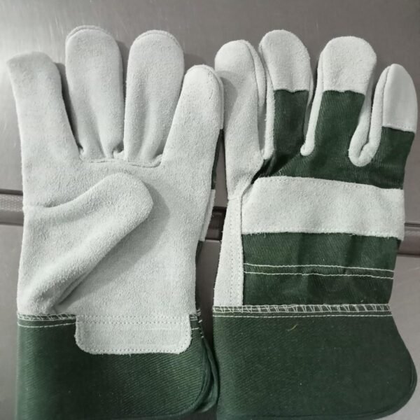Green Cuff Grey Leather Heavy Duty Gloves